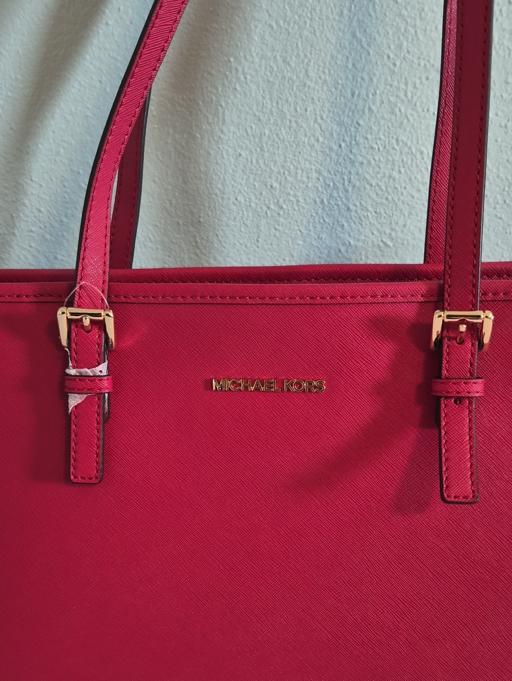 Michael Kors Red Saffiano Leather Tote Bag Purse Gold Tone Hardware - Picture 2 of 9